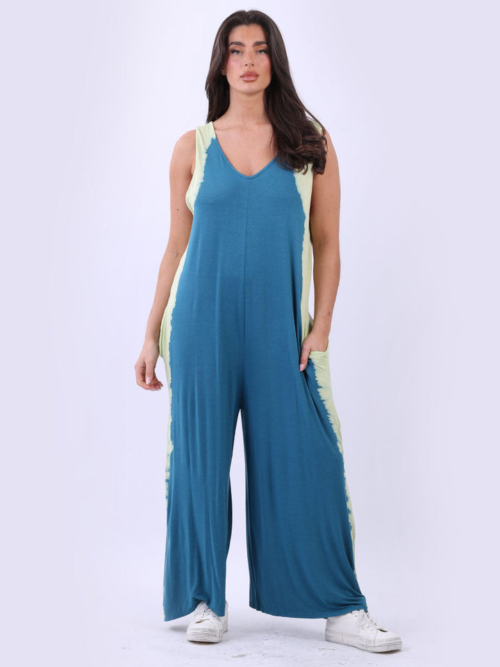 Tie Dyed Wide Leg Oversized Jumpsuit Teal
