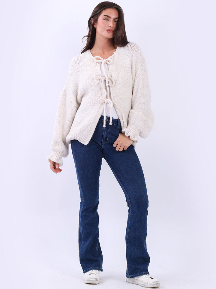 Wool Knitted Crop Cardigan Beige
