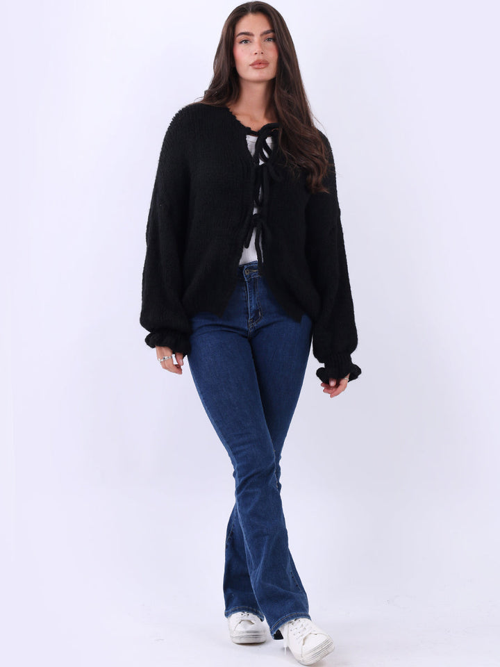 Wool Knitted Crop Cardigan Black