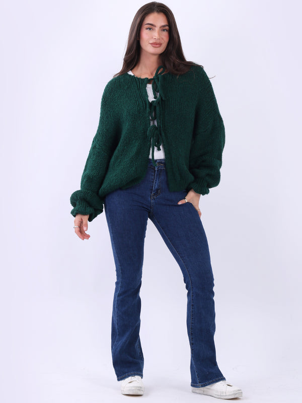 Wool Knitted Crop Cardigan Bottle Green