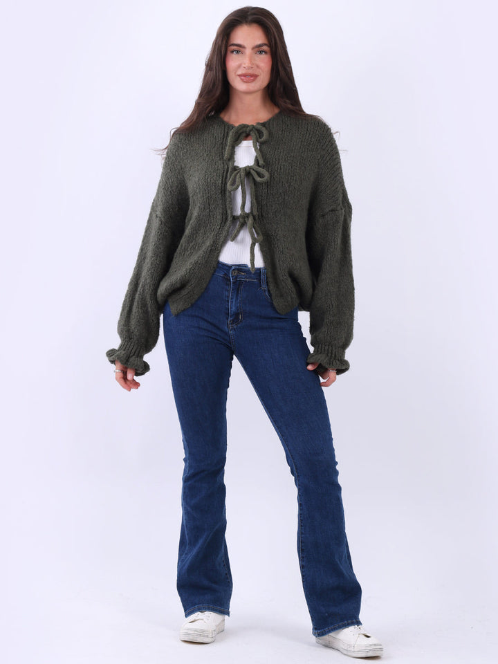 Wool Knitted Crop Cardigan Khaki