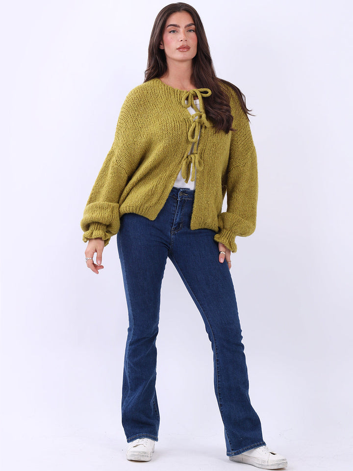 Wool Knitted Crop Cardigan Olive