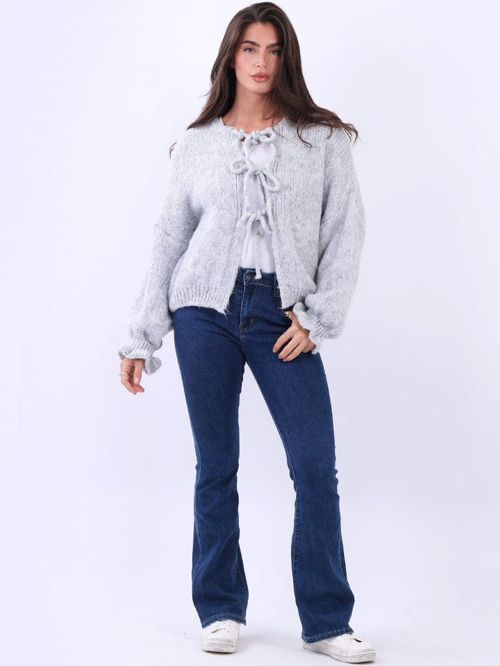 Wool Knitted Crop Cardigan Silver