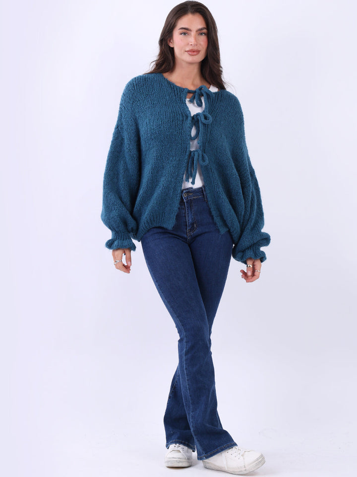 Wool Knitted Crop Cardigan Teal