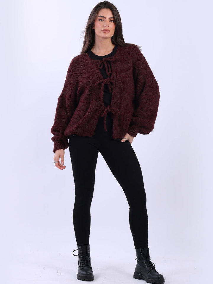 Wool Knitted Crop Cardigan Wine