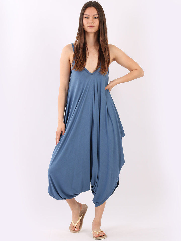 Cropped Harem Jumpsuit Denim
