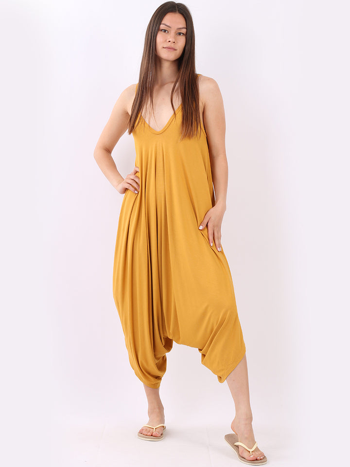 Cropped Harem Jumpsuit Mustard