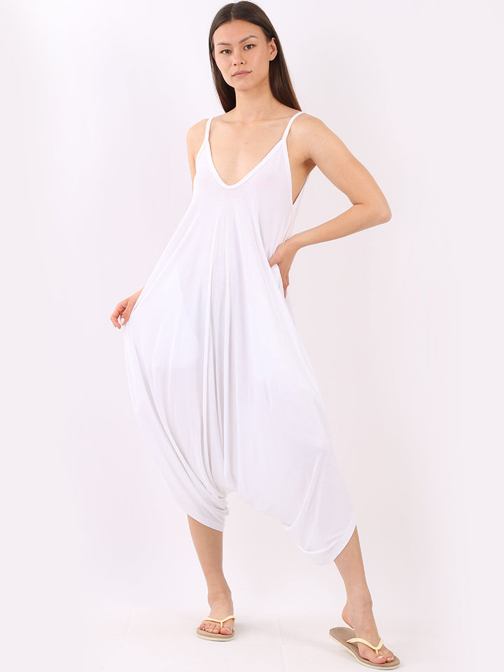 Cropped Harem Jumpsuit White