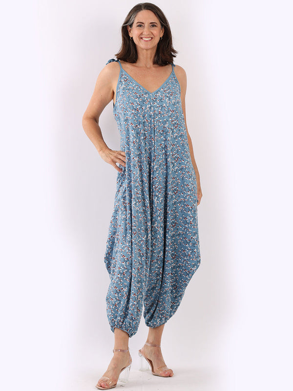 Italian V-Neck Sleeveless Floral Lagenlook Balloon Jumpsuit