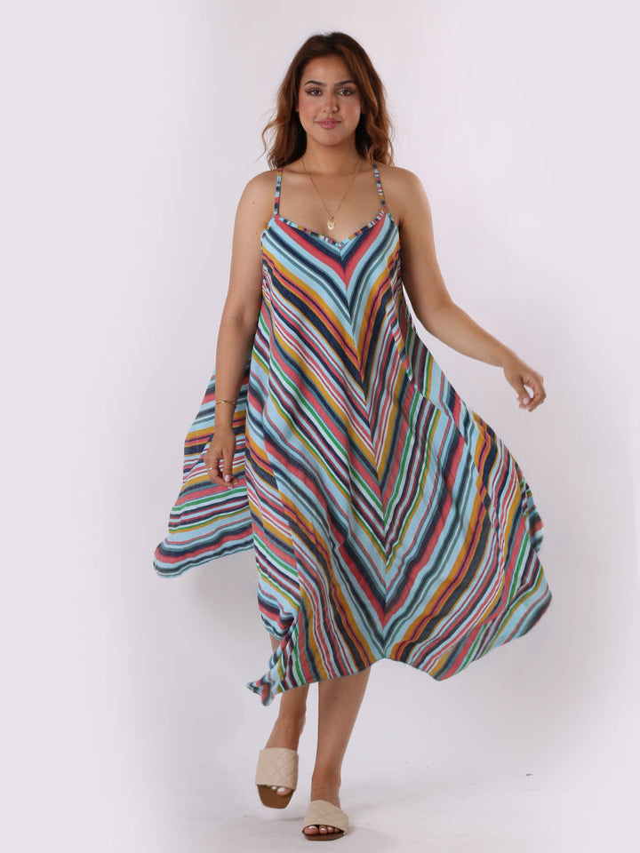 Italian V-Neck Stripy Lagenlook Jumpsuit