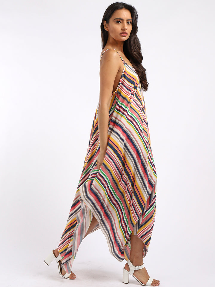 Italian V-Neck Stripy Lagenlook Jumpsuit