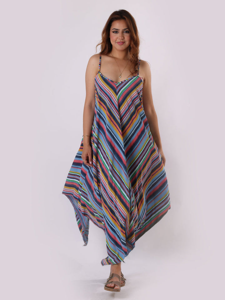 Italian V-Neck Stripy Lagenlook Jumpsuit