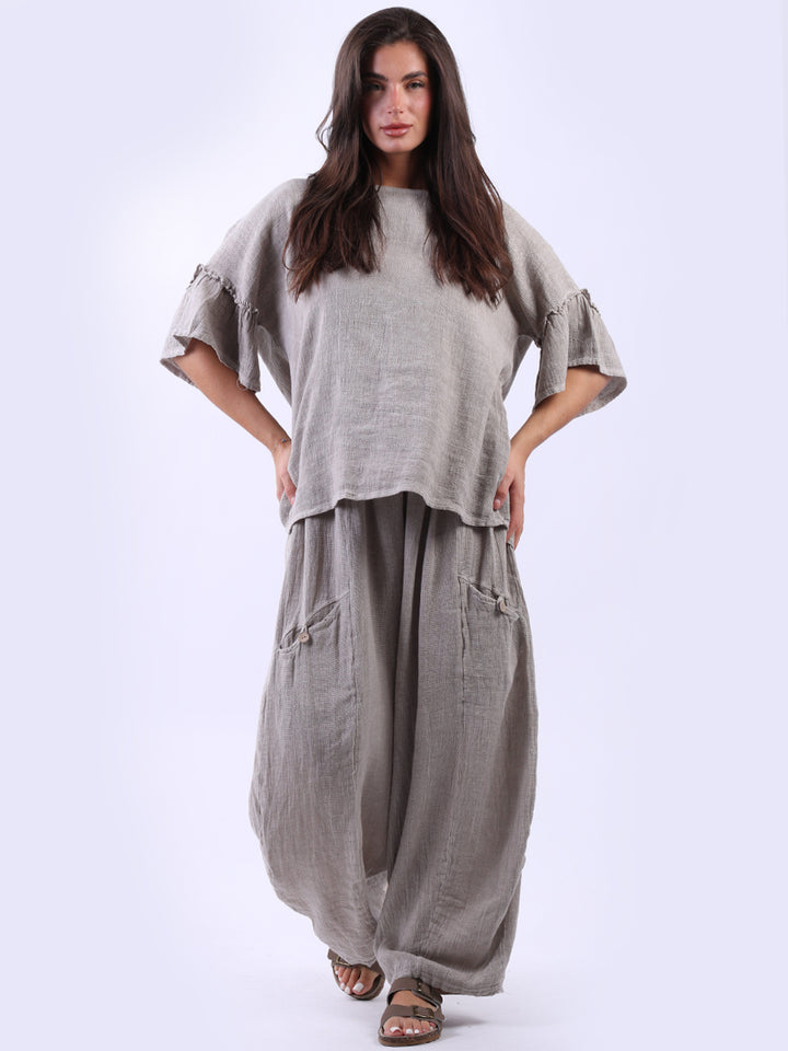 Vintage Wash Linen Top Beige