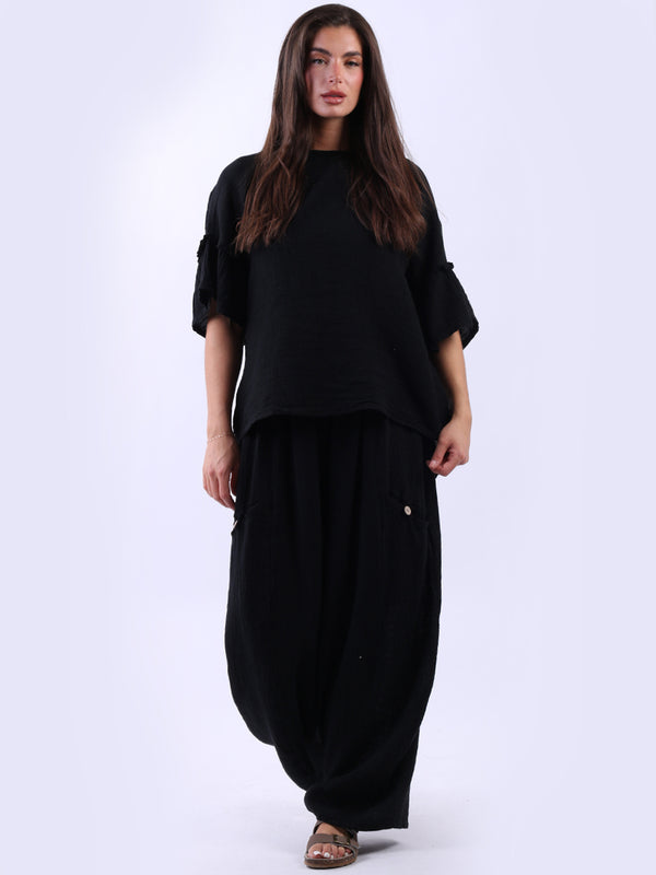 Vintage Wash Linen Top Black