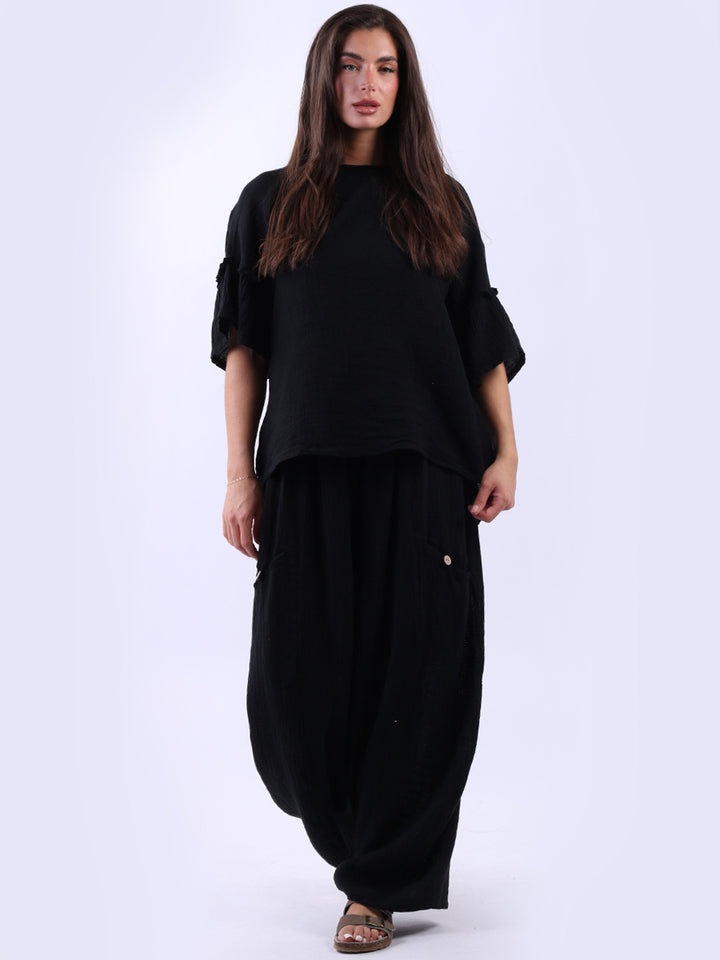 Vintage Wash Linen Top Black