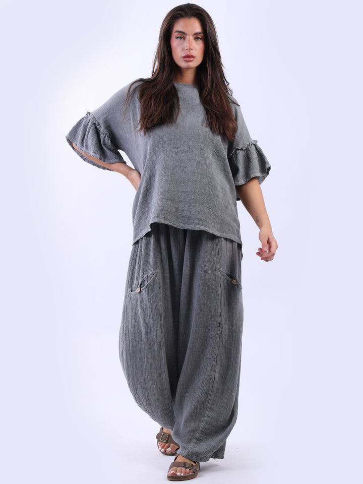 Vintage Wash Linen Top Charcoal