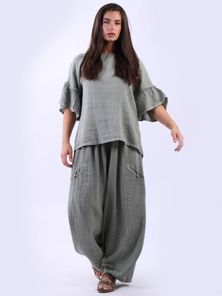 Vintage Wash Linen Top Khaki