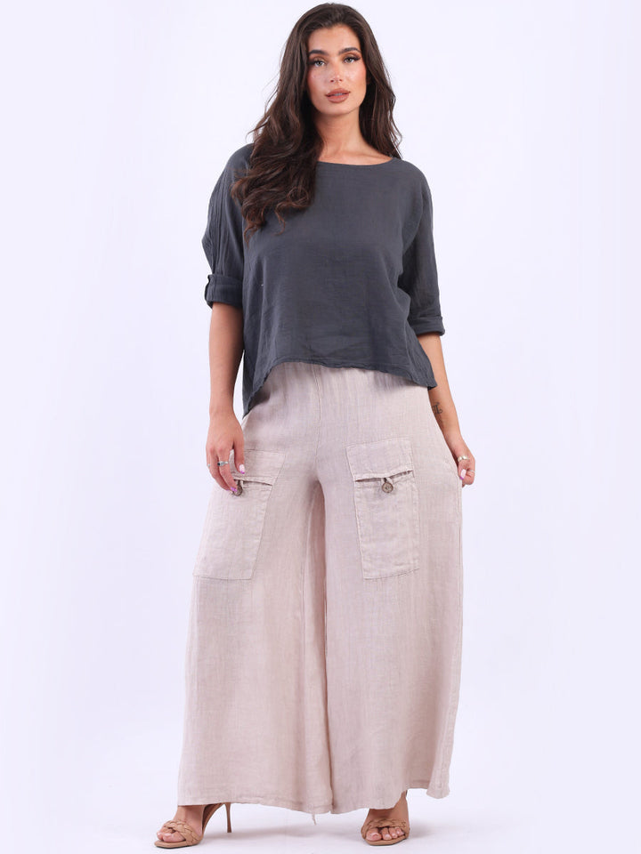 Vintage Wash Linen Wide Leg Palazzo Beige