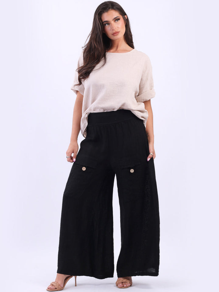 Vintage Wash Linen Wide Leg Palazzo Black