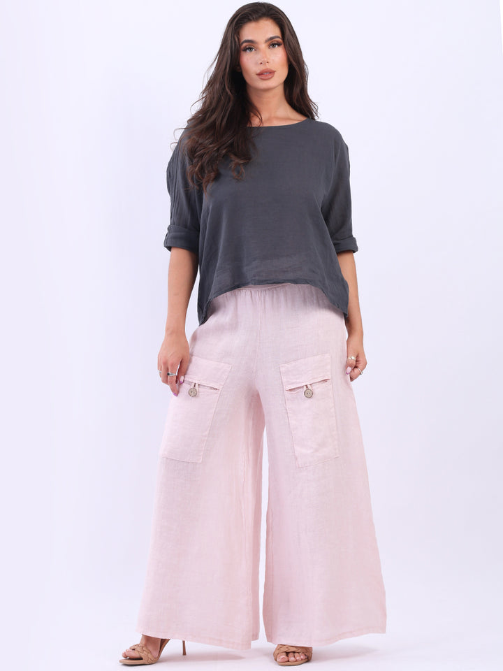 Vintage Wash Linen Wide Leg Palazzo Pink