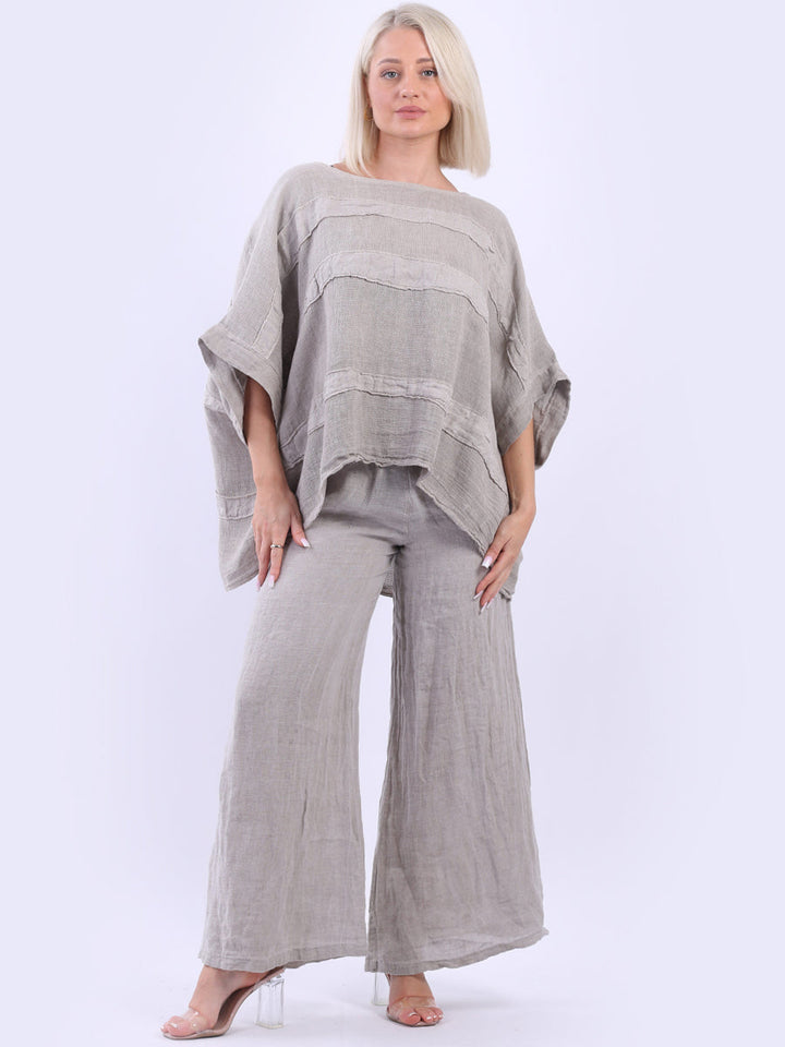 Vintage Wash Batwing Linen Crop Top Beige
