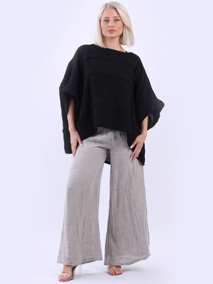 Vintage Wash Batwing Linen Crop Top Black
