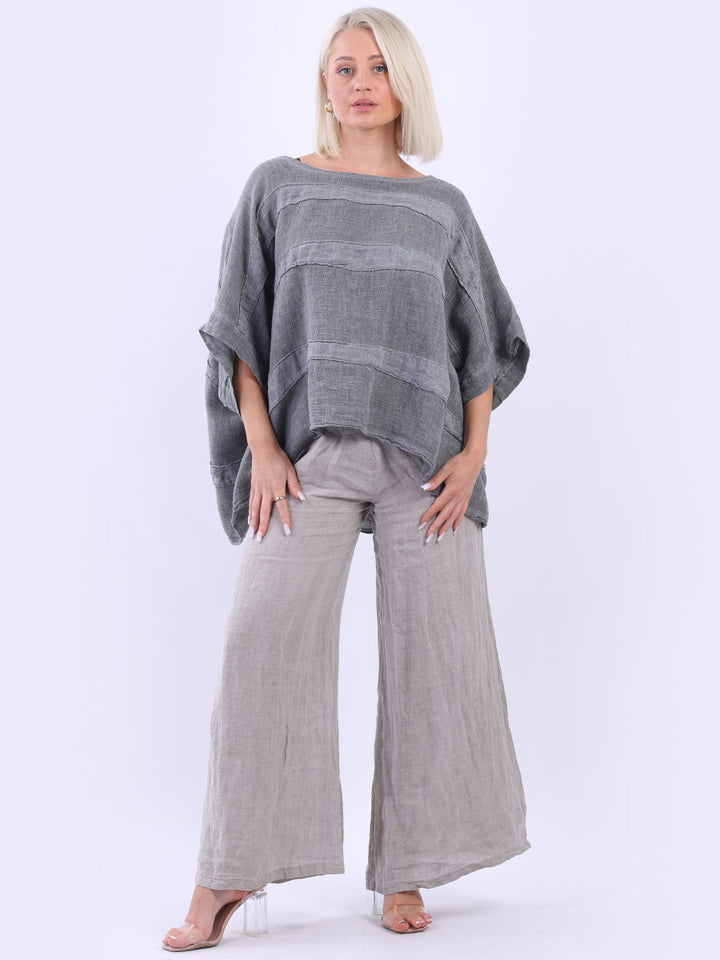 Vintage Wash Batwing Linen Crop Top Charcoal