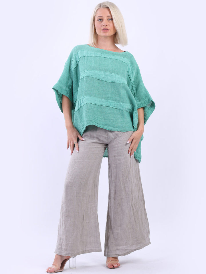 Vintage Wash Batwing Linen Crop Top Green