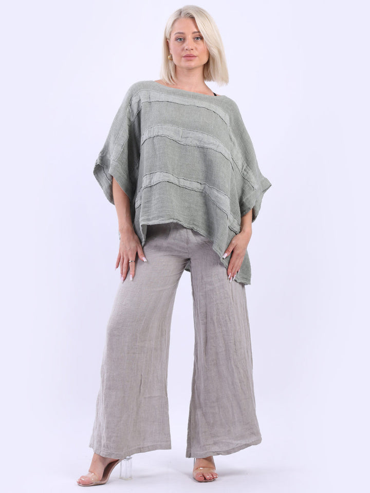 Vintage Wash Batwing Linen Crop Top Khaki