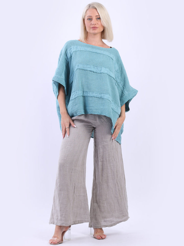 Vintage Wash Batwing Linen Crop Top Ocean Blue