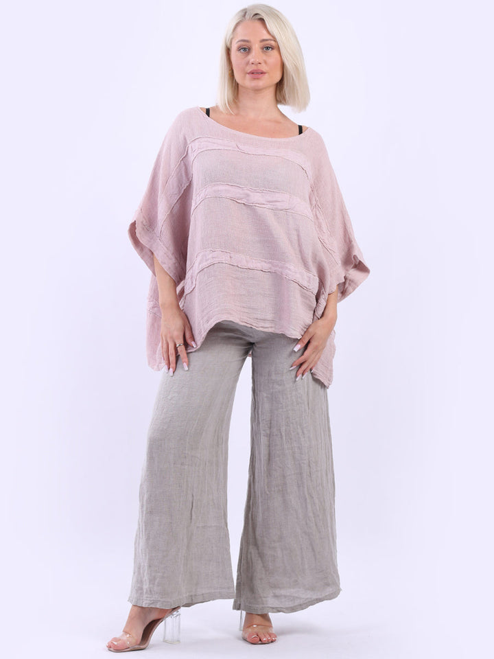 Vintage Wash Batwing Linen Crop Top Pink