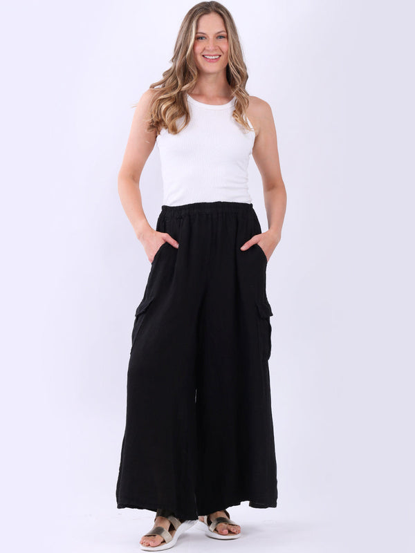 Wide Leg Linen Pant Black