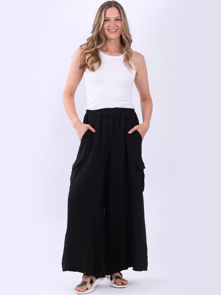 Wide Leg Linen Pant Black