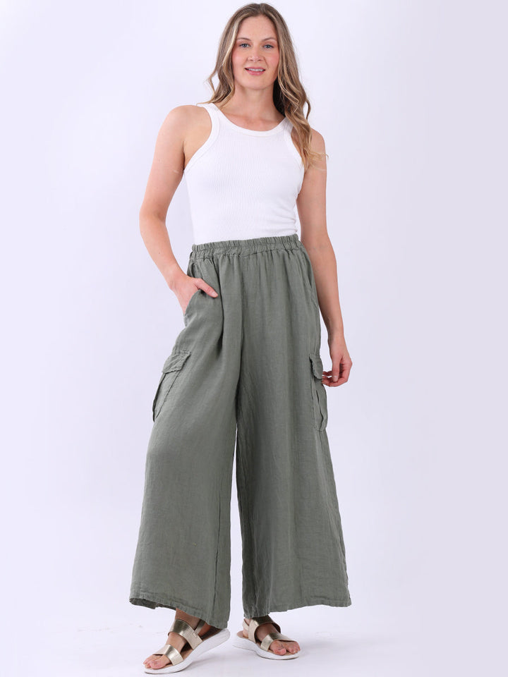 Wide Leg Linen Pant Khaki