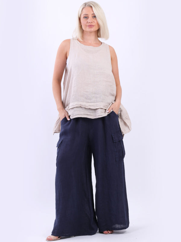 Wide Leg Linen Pant Navy