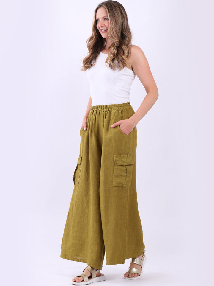 Wide Leg Linen Pant Olive