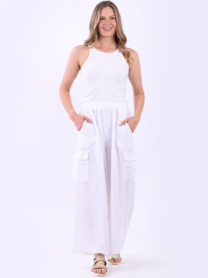 Wide Leg Linen Pant White