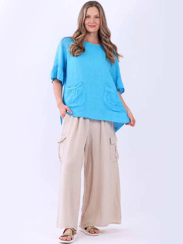 Plain Linen Blouse Azure