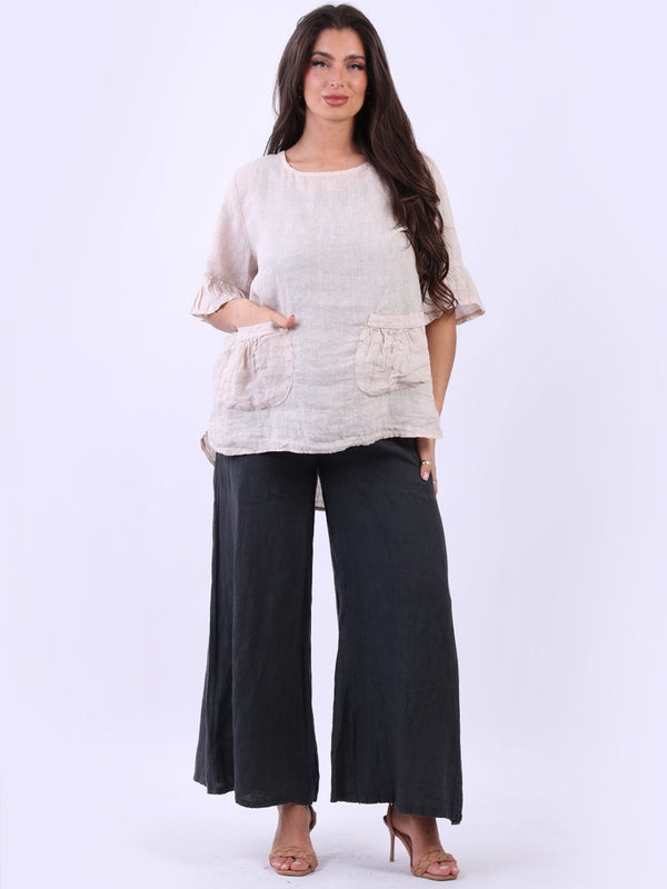 Plain Linen Blouse Beige