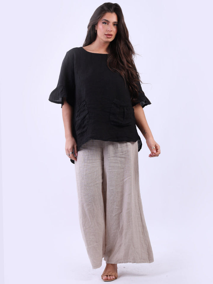 Plain Linen Blouse Black