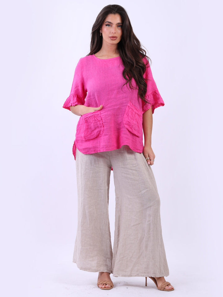 Plain Linen Blouse Fuchsia