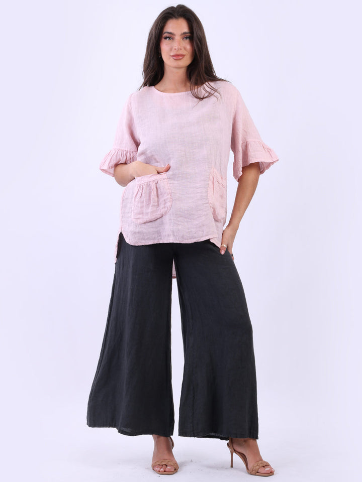 Plain Linen Blouse Pink