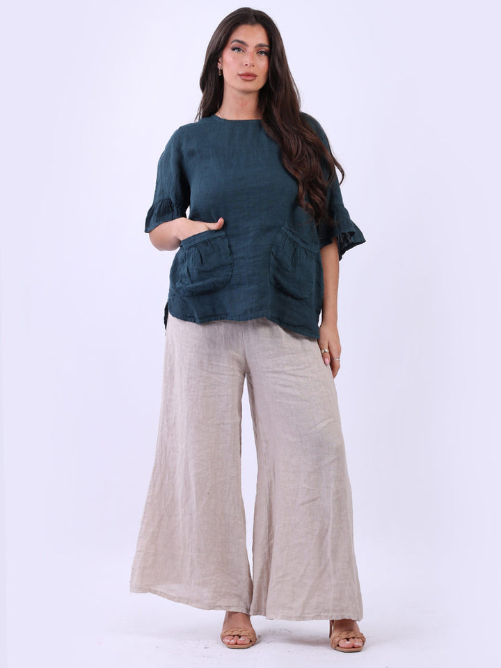 Plain Linen Blouse Teal