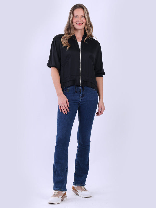 Collarless Plain Crop Jacket Black