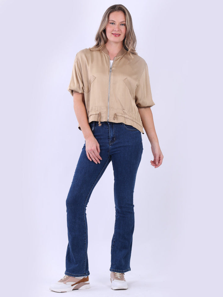 Collarless Plain Crop Jacket Mocha
