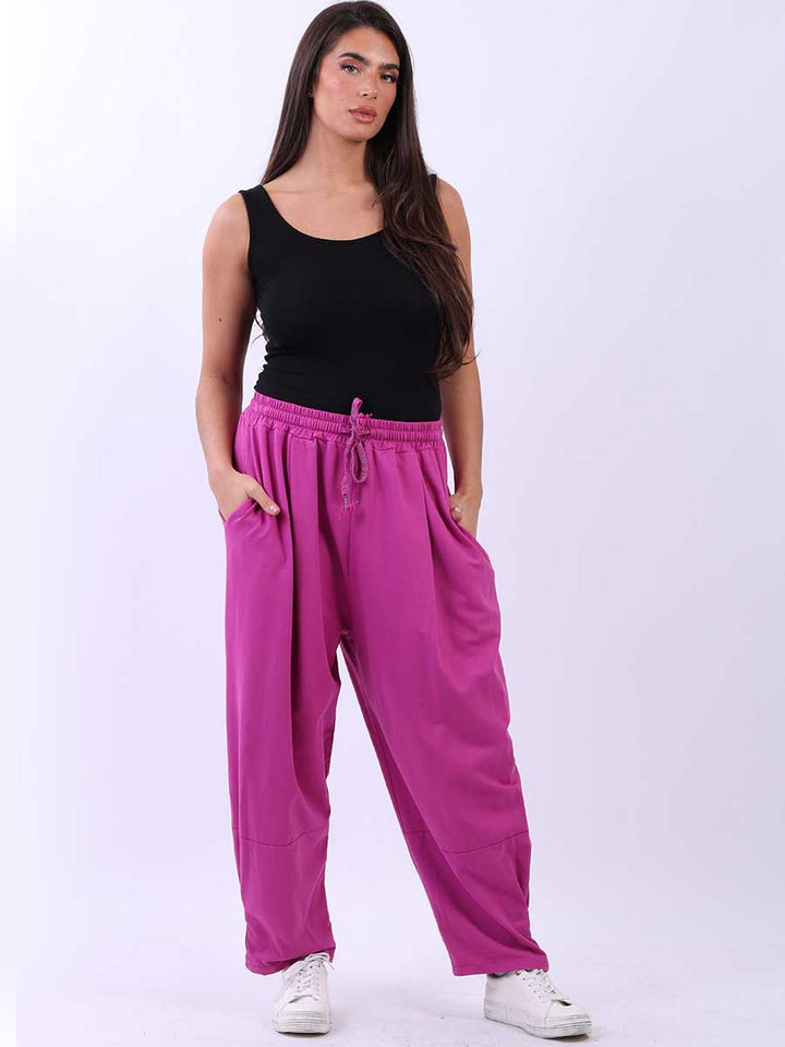 Plain Slouchy Cotton Trouser Fuchsia