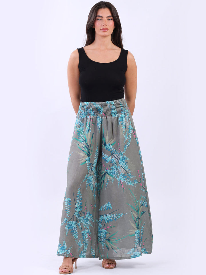 Wide Leg Linen Palazzo Khaki