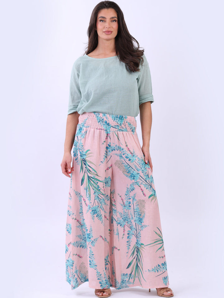Wide Leg Linen Palazzo Pink