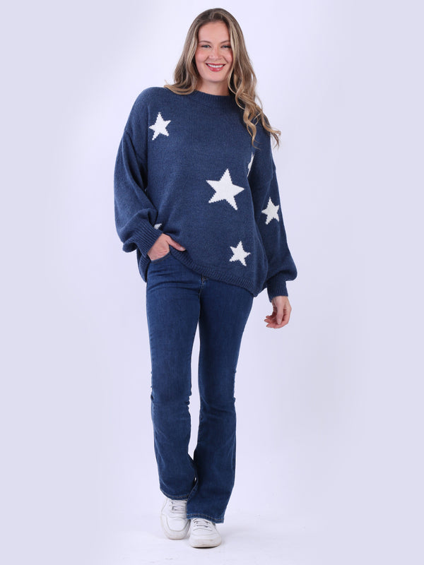 Star Knit Crop Wool Jumper Denim