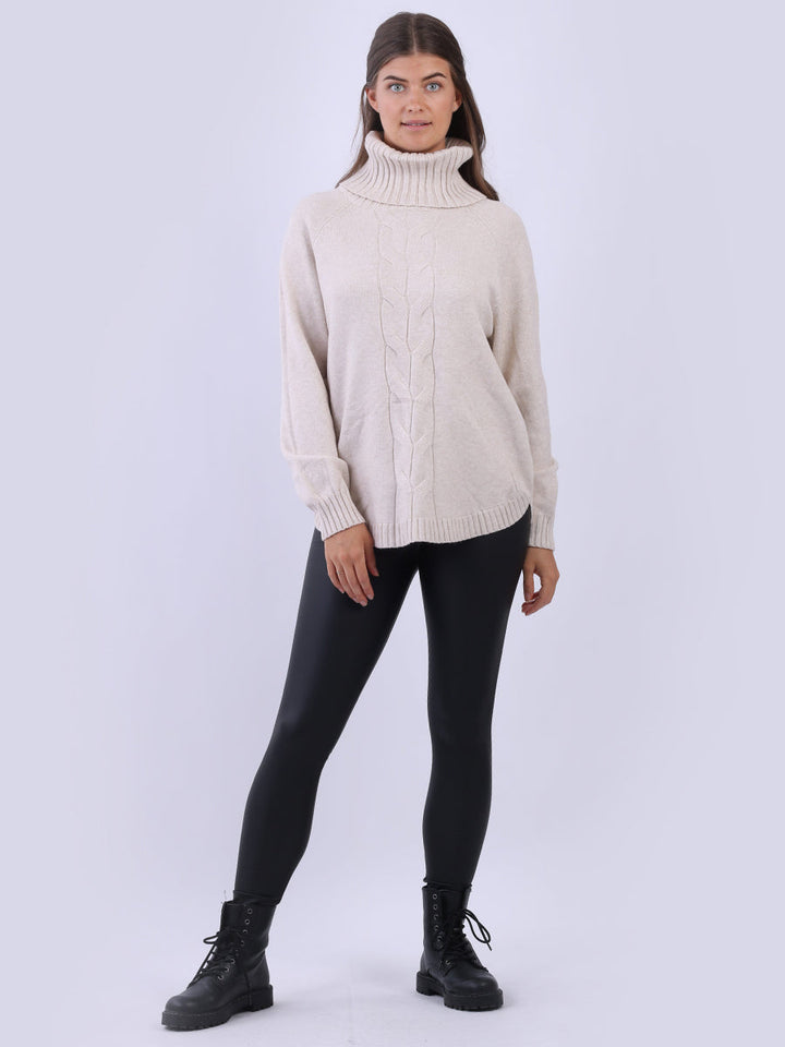 Cable Knit Ribbed Sweater Beige